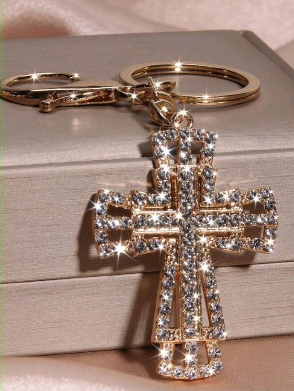 Gold Crystal Cross Keychain - Women's Accessory